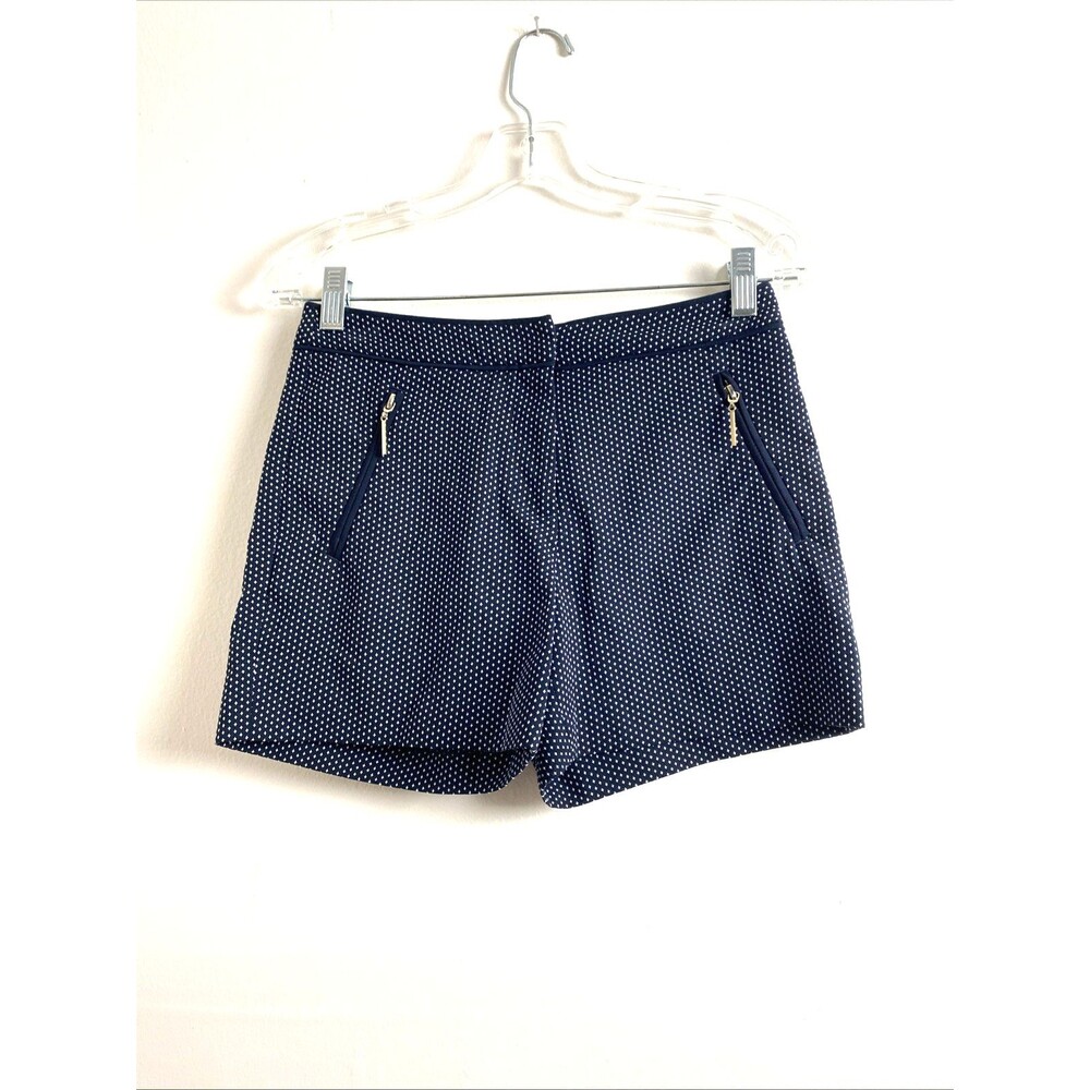 Chino Mini Shorts 2 Navy Blue Star Print Zip Pockets Mid Rise 4" Inseam Casual